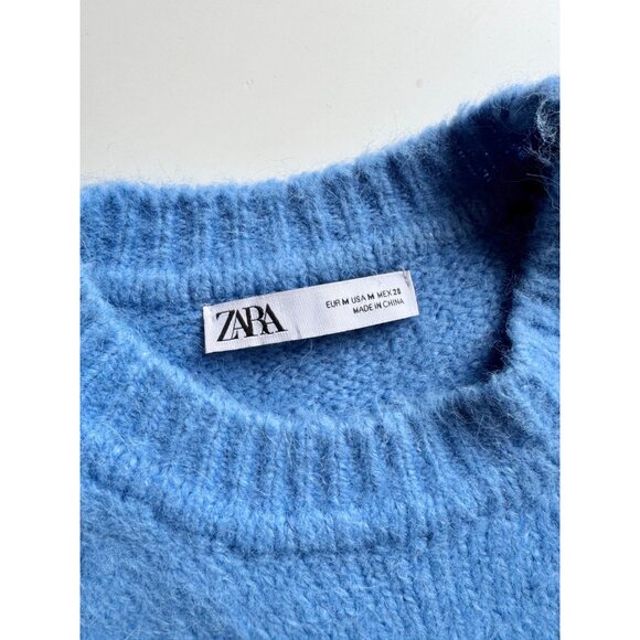 ZARA Blue Synthetic Wool Blend Fuzzy Knit Relaxed Fit Crew Neck Sweater, Size M - Picture 10 of 12